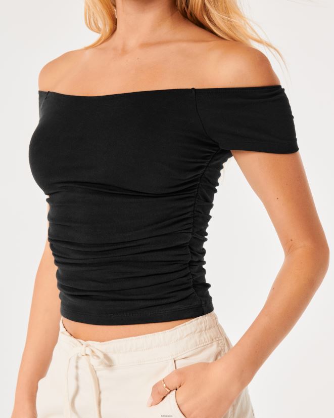 educación física Hollister top fruncido con hombros descubiertos negro 086N6238 mujer tapas