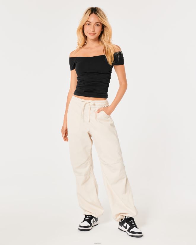 educación física Hollister top fruncido con hombros descubiertos negro 086N6238 mujer tapas