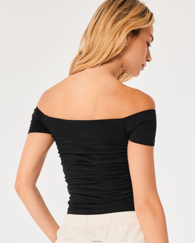 educación física Hollister top fruncido con hombros descubiertos negro 086N6238 mujer tapas