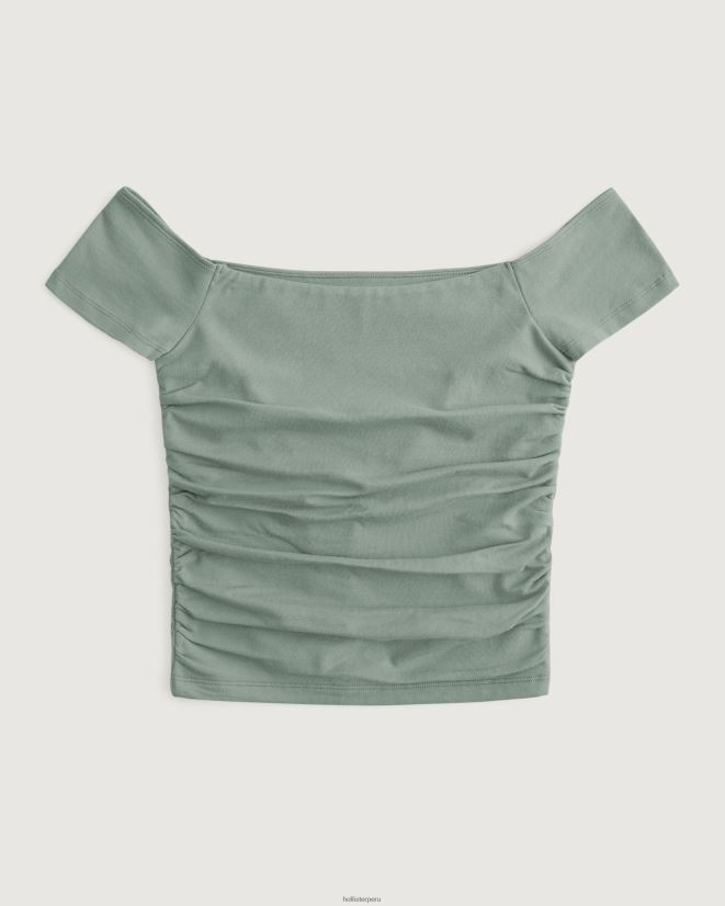 educación física Hollister top fruncido con hombros descubiertos verde oliva 086N62103 mujer tapas