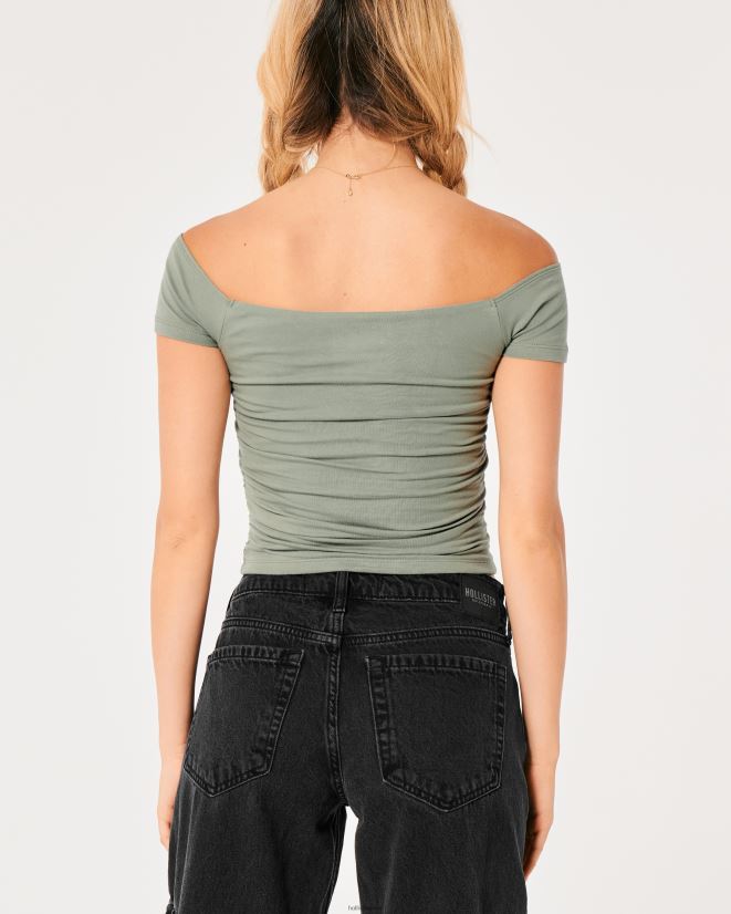 educación física Hollister top fruncido con hombros descubiertos verde oliva 086N62103 mujer tapas