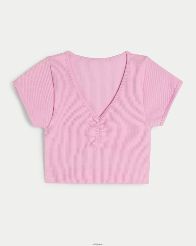educación física Hollister top gilly hicks de canalé sin costuras con cincha en la parte delantera Rosa claro 086N62186 mujer tapas