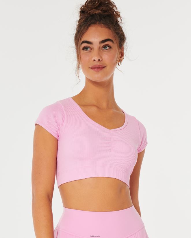 educación física Hollister top gilly hicks de canalé sin costuras con cincha en la parte delantera Rosa claro 086N62186 mujer tapas