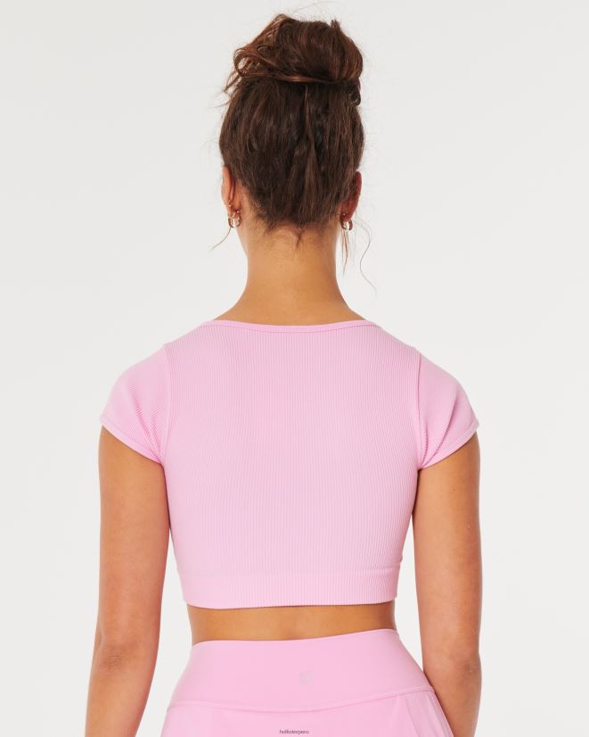 educación física Hollister top gilly hicks de canalé sin costuras con cincha en la parte delantera Rosa claro 086N62186 mujer tapas
