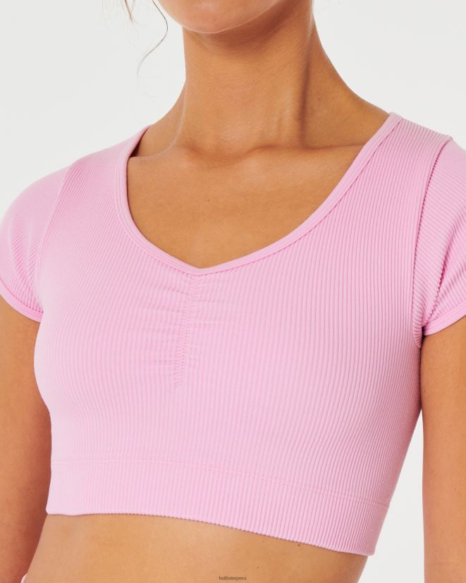 educación física Hollister top gilly hicks de canalé sin costuras con cincha en la parte delantera Rosa claro 086N62186 mujer tapas