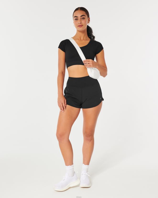 educación física Hollister top gilly hicks de canalé sin costuras con cincha en la parte delantera negro 086N62248 mujer tapas