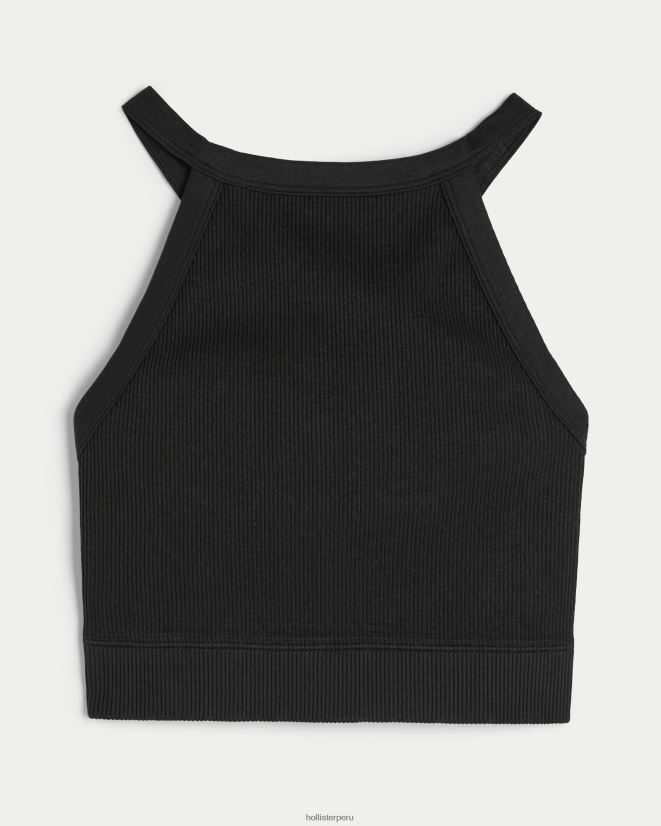 educación física Hollister Sujetador de cuello alto sin costuras de canalé Gilly Hicks negro 086N62247 mujer tapas