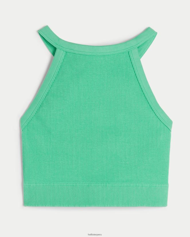 educación física Hollister Sujetador de cuello alto sin costuras de canalé Gilly Hicks verde 086N62306 mujer tapas