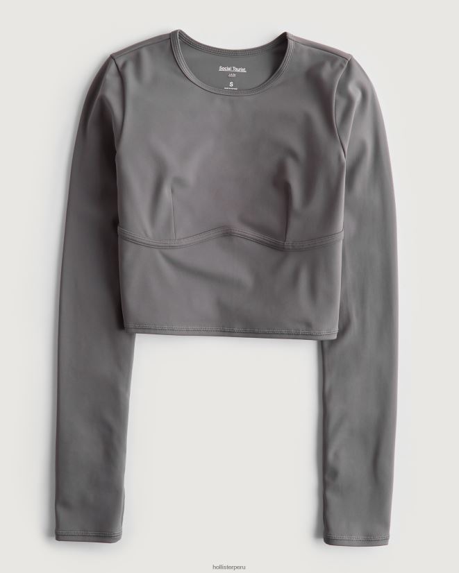 educación física Hollister Top corto de manga larga con costura bajo el pecho de Social Tourist gris 086N62399 mujer tapas