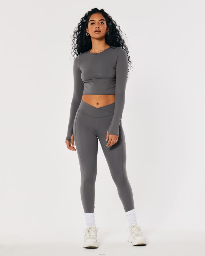 educación física Hollister Top corto de manga larga con costura bajo el pecho de Social Tourist gris 086N62399 mujer tapas