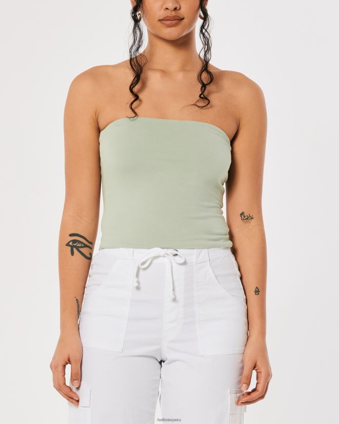 educación física Hollister top de tubo sin tirantes verde salvia 086N62421 mujer tapas