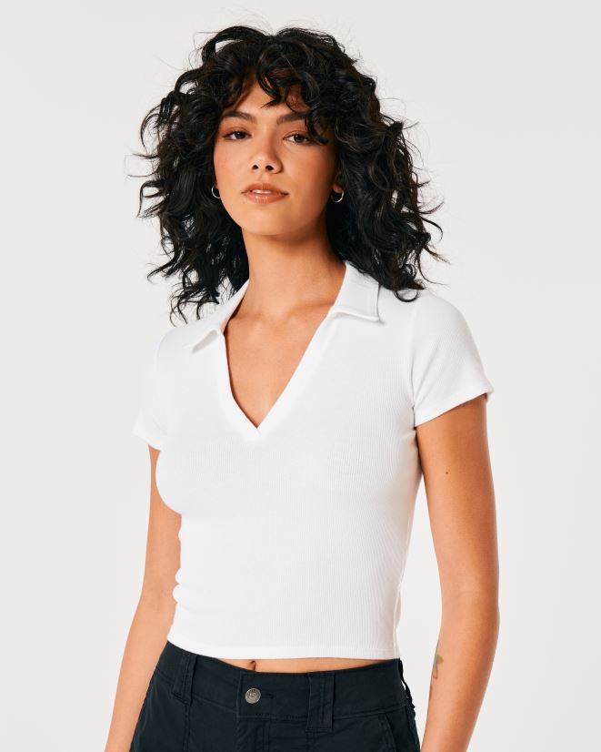 educación física Hollister polo acanalado blanco 086N62256 mujer tapas