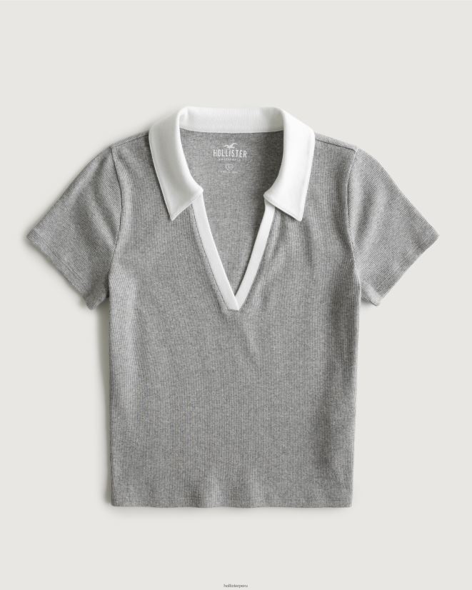 educación física Hollister polo acanalado gris claro 086N62363 mujer tapas