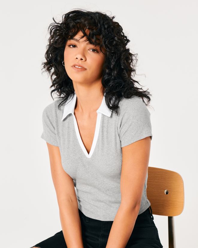 educación física Hollister polo acanalado gris claro 086N62363 mujer tapas