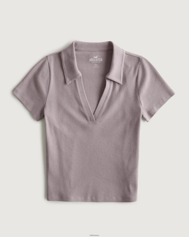 educación física Hollister polo de canalé sin botones gris púrpura 086N62357 mujer tapas
