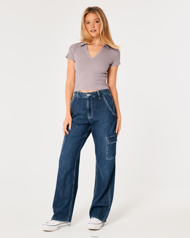 educación física Hollister polo de canalé sin botones gris púrpura 086N62357 mujer tapas