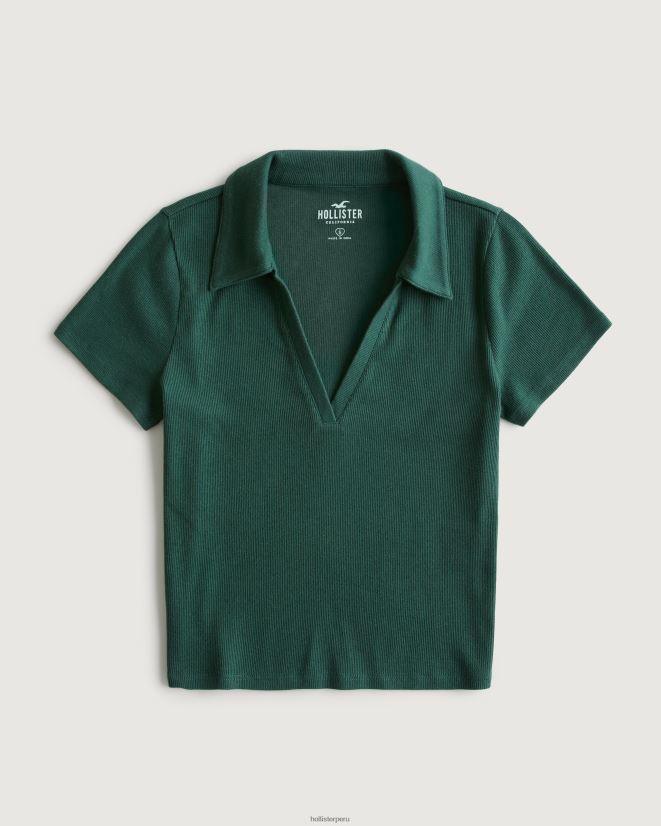 educación física Hollister polo de canalé sin botones verde oscuro 086N62355 mujer tapas