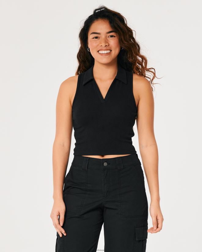 educación física Hollister polo de canalé sin mangas negro 086N62422 mujer tapas