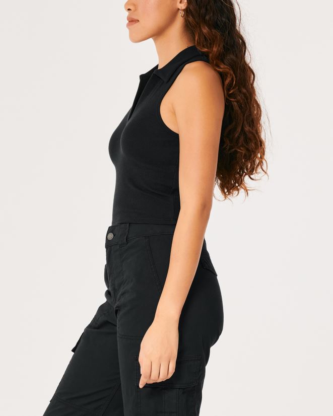 educación física Hollister polo de canalé sin mangas negro 086N62422 mujer tapas
