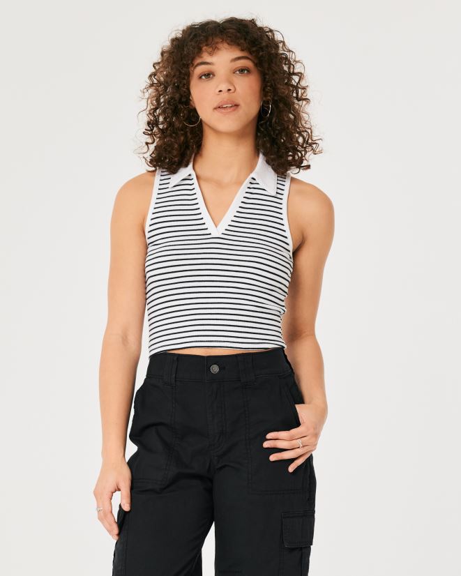 educación física Hollister polo de canalé sin mangas raya blanca 086N62400 mujer tapas