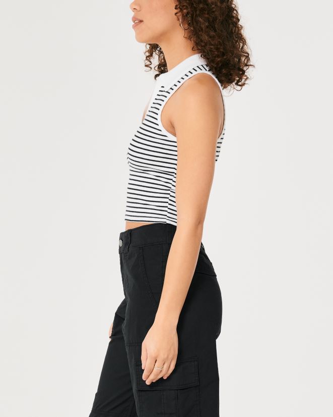educación física Hollister polo de canalé sin mangas raya blanca 086N62400 mujer tapas