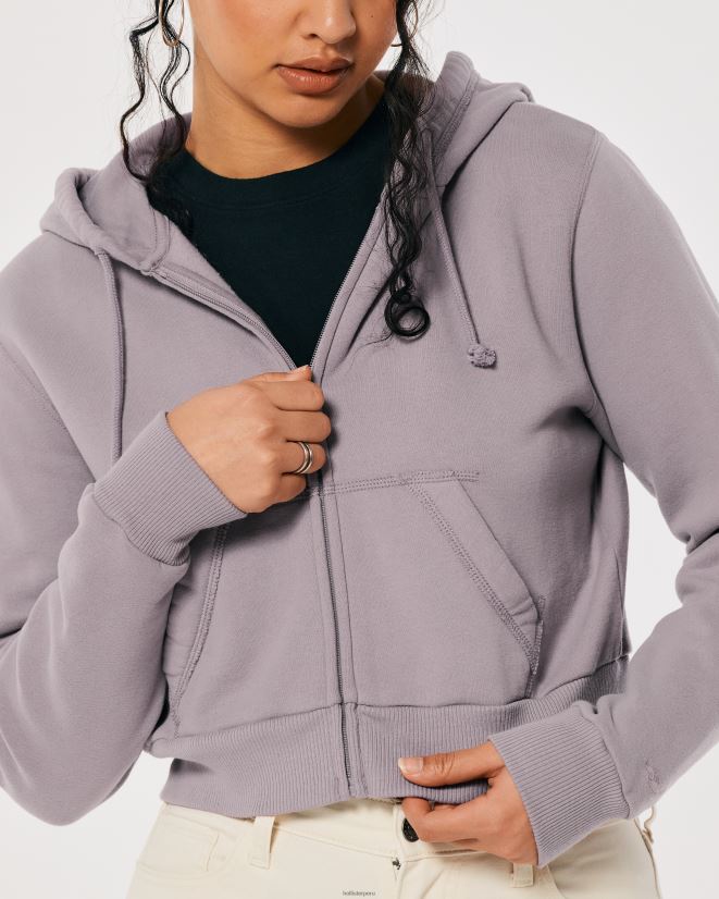educación física Hollister Feel Good mini sudadera con cremallera completa gris púrpura 086N62233 mujer tapas