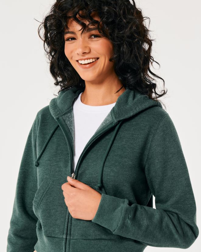 educación física Hollister Feel Good mini sudadera con cremallera completa verde 086N62175 mujer tapas