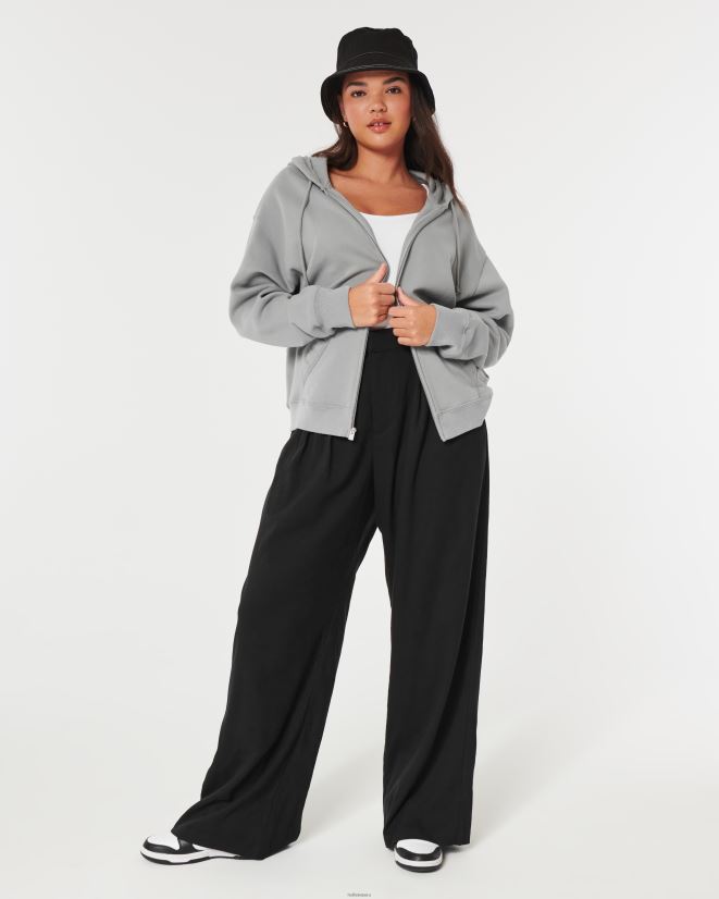 educación física Hollister Feel Good sudadera extragrande con cremallera completa gris 086N62166 mujer tapas