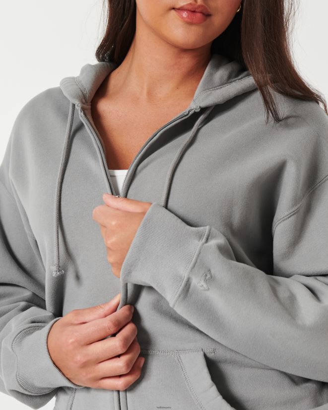 educación física Hollister Feel Good sudadera extragrande con cremallera completa gris 086N62166 mujer tapas