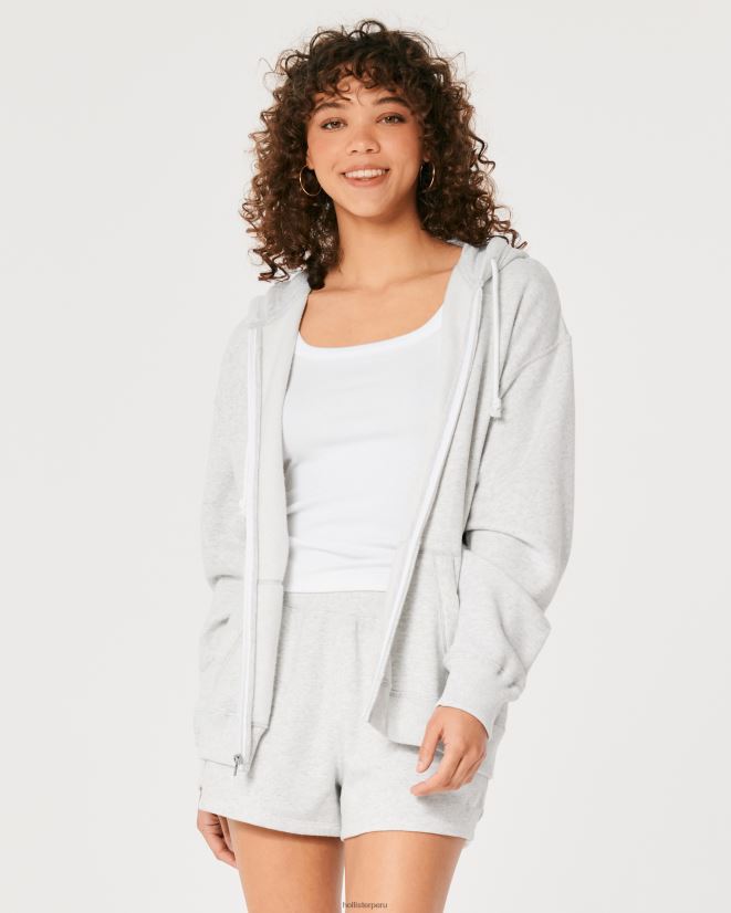 educación física Hollister Feel Good sudadera extragrande con cremallera completa gris jaspeado claro 086N6229 mujer tapas