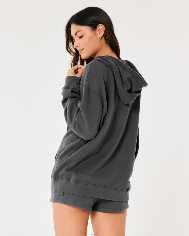 educación física Hollister Feel Good sudadera extragrande con cremallera completa gris oscuro 086N6226 mujer tapas