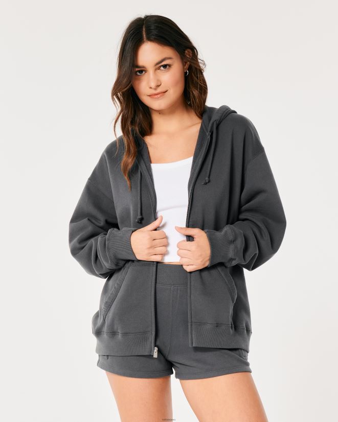 educación física Hollister Feel Good sudadera extragrande con cremallera completa gris oscuro 086N6226 mujer tapas