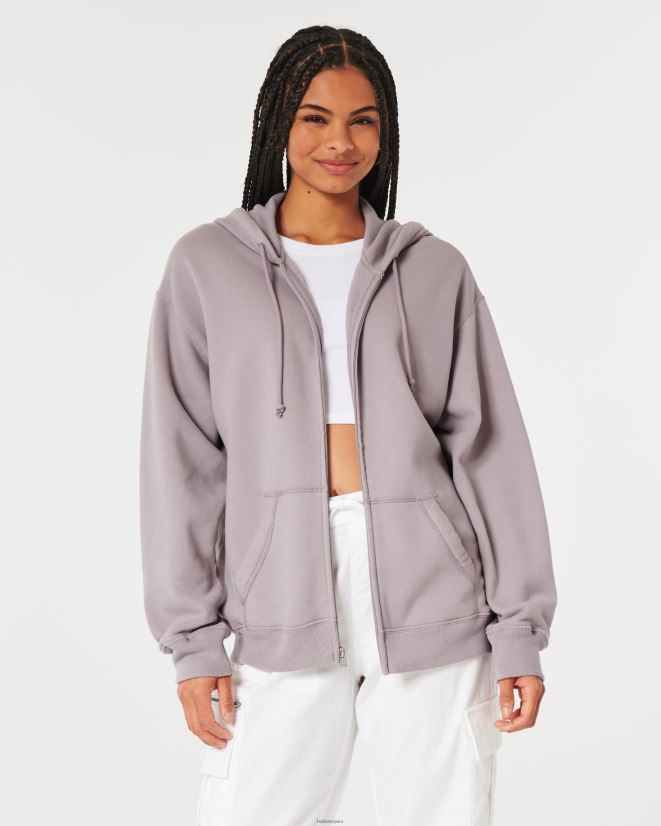 educación física Hollister Feel Good sudadera extragrande con cremallera completa gris púrpura 086N6277 mujer tapas