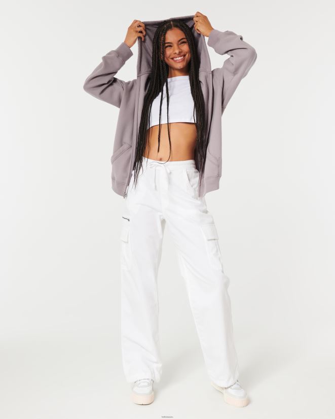 educación física Hollister Feel Good sudadera extragrande con cremallera completa gris púrpura 086N6277 mujer tapas