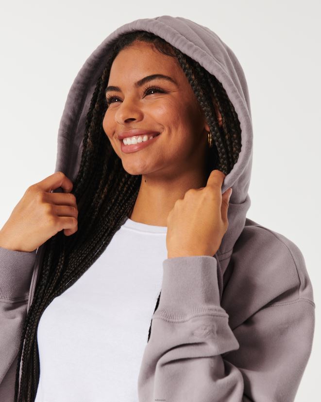 educación física Hollister Feel Good sudadera extragrande con cremallera completa gris púrpura 086N6277 mujer tapas