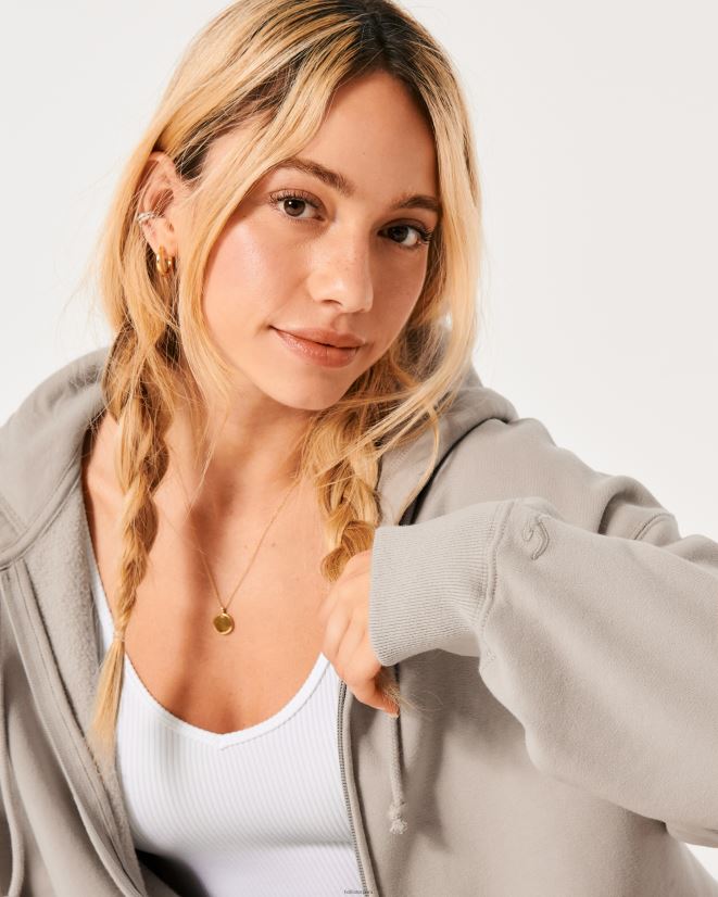 educación física Hollister Feel Good sudadera extragrande con cremallera completa gris pardo 086N6244 mujer tapas