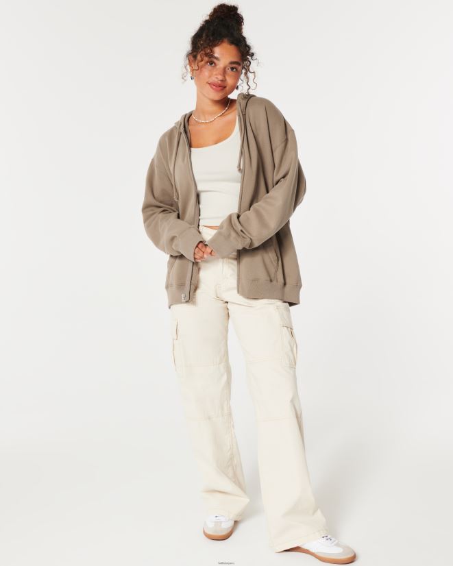 educación física Hollister Feel Good sudadera extragrande con cremallera completa marrón claro 086N6265 mujer tapas