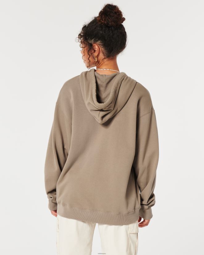 educación física Hollister Feel Good sudadera extragrande con cremallera completa marrón claro 086N6265 mujer tapas