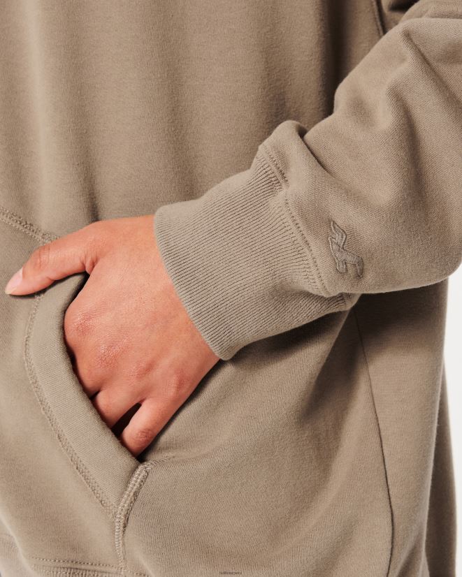 educación física Hollister Feel Good sudadera extragrande con cremallera completa marrón claro 086N6265 mujer tapas