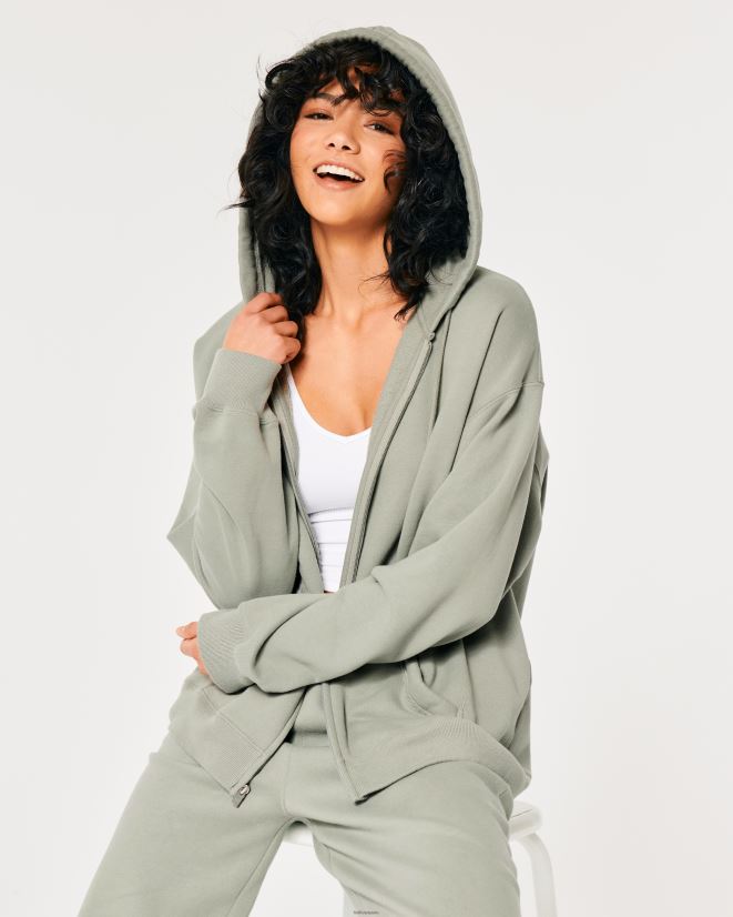 educación física Hollister Feel Good sudadera extragrande con cremallera completa verde claro 086N62122 mujer tapas
