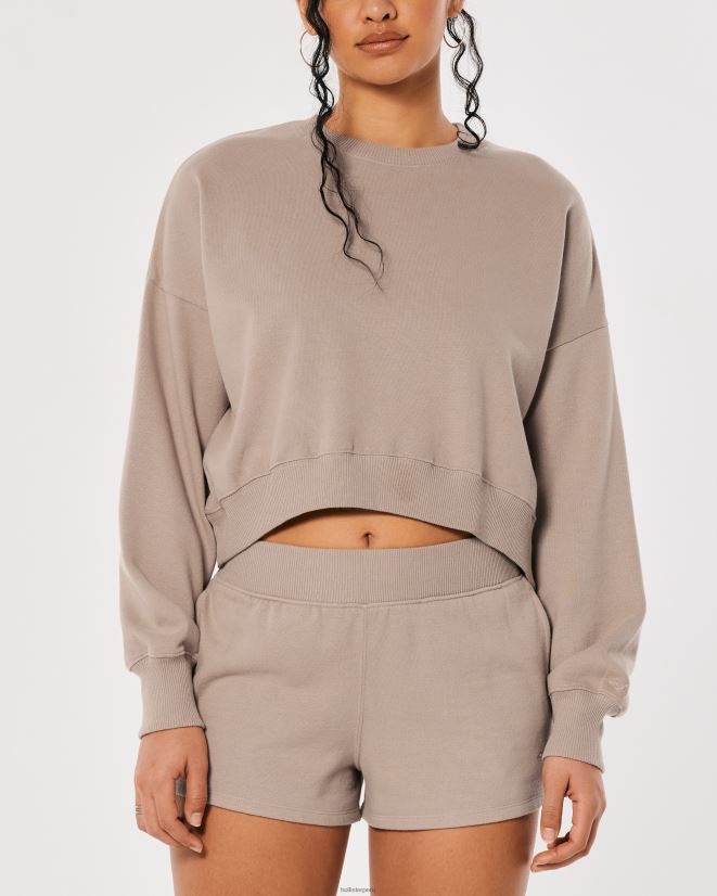 educación física Hollister conjunto a juego de sudadera easy crew y shorts polares marrón claro 086N62364 mujer tapas