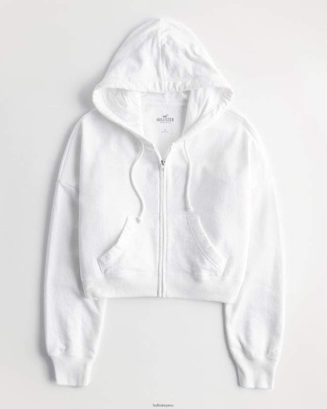 educación física Hollister sudadera con capucha de rizo con cremallera completa blanco 086N62170 mujer tapas