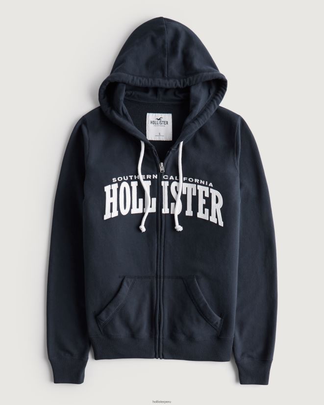 educación física Hollister sudadera con capucha de rizo con logo gráfico y cremallera completa Azul marino 086N62327 mujer tapas