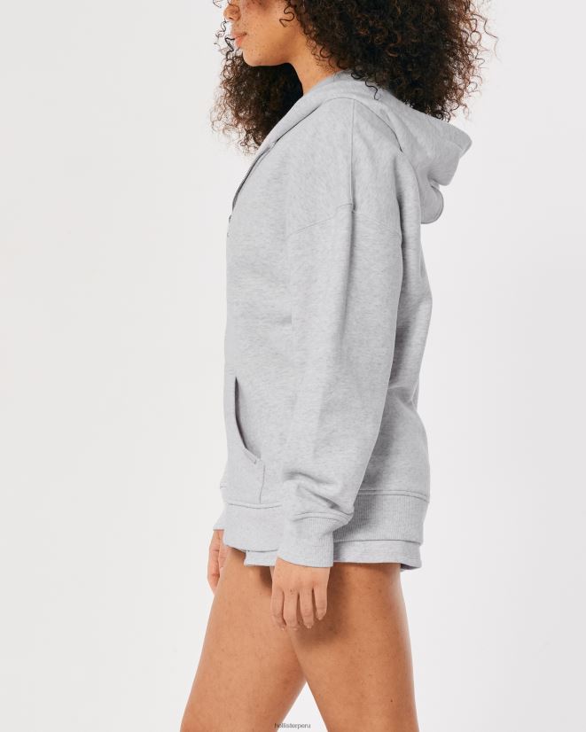 educación física Hollister sudadera con capucha extragrande y cremallera completa Gilly Hicks Active Essentials gris jaspeado claro 086N6252 mujer tapas