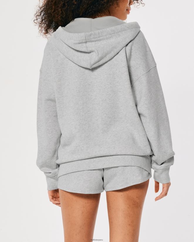 educación física Hollister sudadera con capucha extragrande y cremallera completa Gilly Hicks Active Essentials gris jaspeado claro 086N6252 mujer tapas