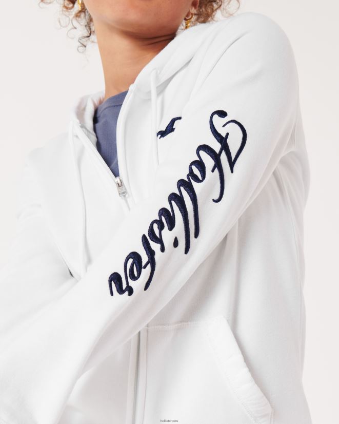 educación física Hollister sudadera con capucha y cremallera completa Easy blanco 086N62367 mujer tapas