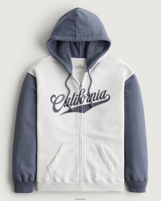educación física Hollister sudadera con capucha y cremallera completa con gráfico california extragrande azul marino y blanco 086N62259 mujer tapas