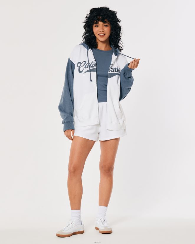 educación física Hollister sudadera con capucha y cremallera completa con gráfico california extragrande azul marino y blanco 086N62259 mujer tapas