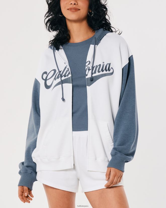 educación física Hollister sudadera con capucha y cremallera completa con gráfico california extragrande azul marino y blanco 086N62259 mujer tapas