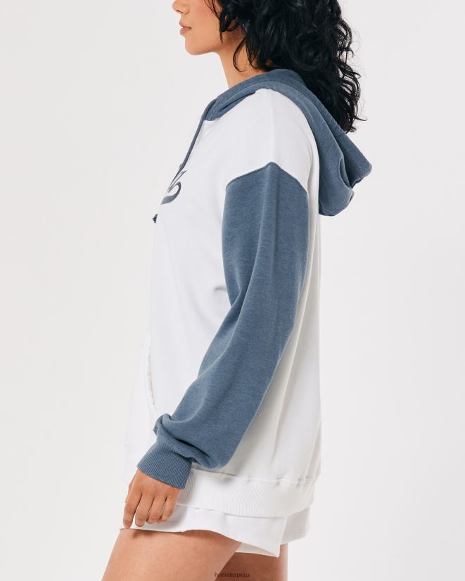 educación física Hollister sudadera con capucha y cremallera completa con gráfico california extragrande azul marino y blanco 086N62259 mujer tapas